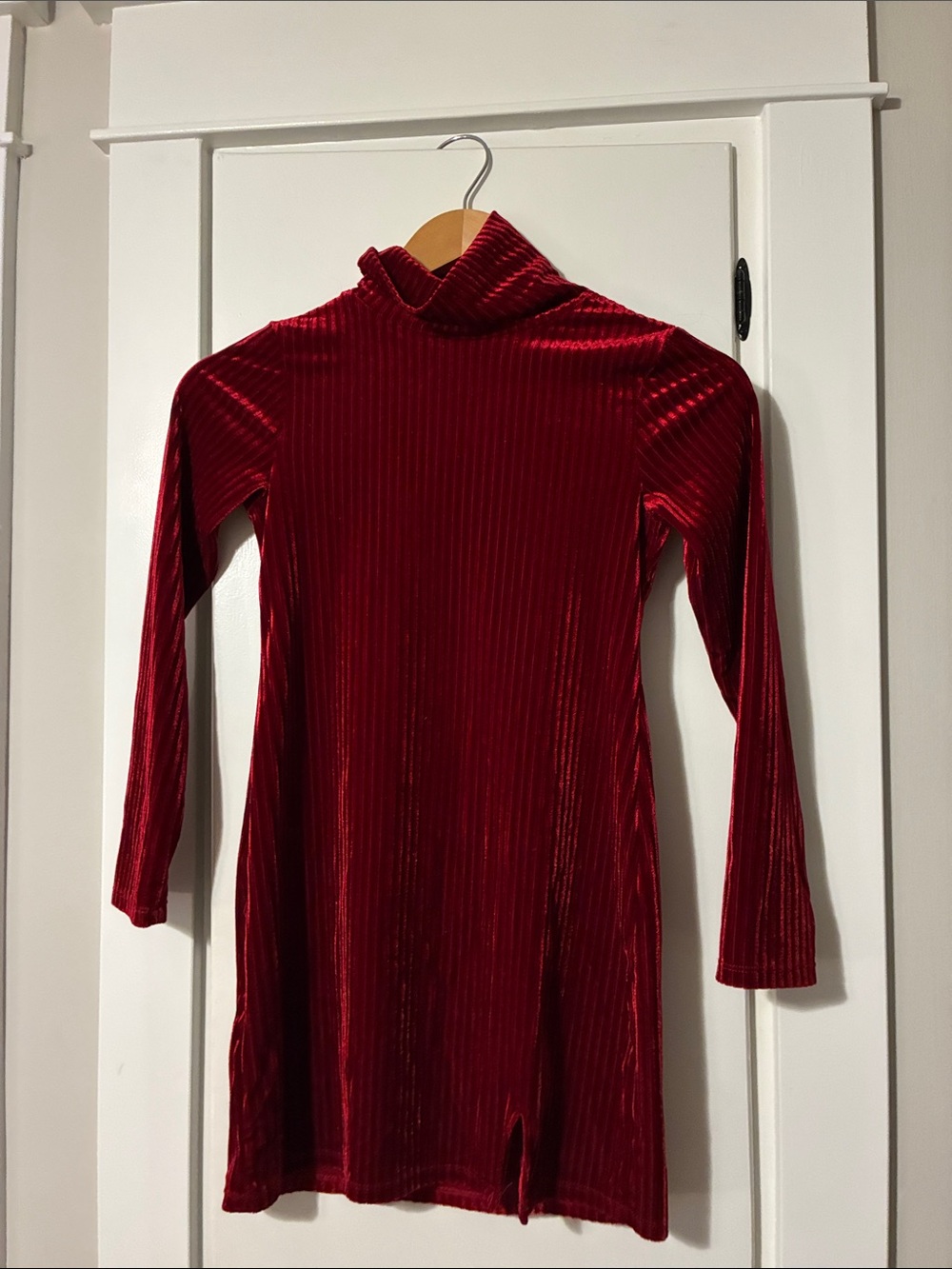 art class Deep Red Velvet High-Neck Party Dress